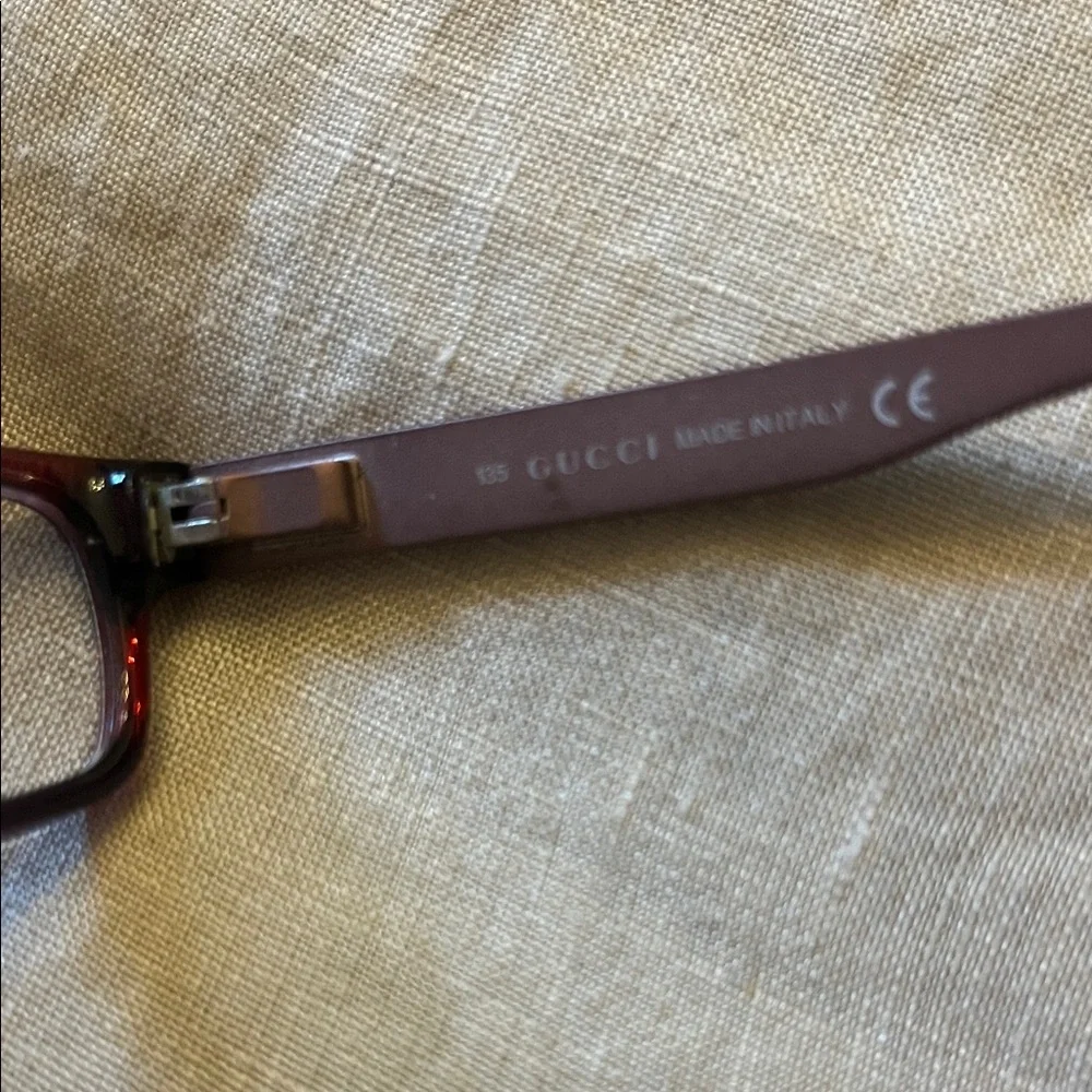 GUCCI Women's Rectangular Reading Glasses in Dark Red / Dark Rose Gold arms